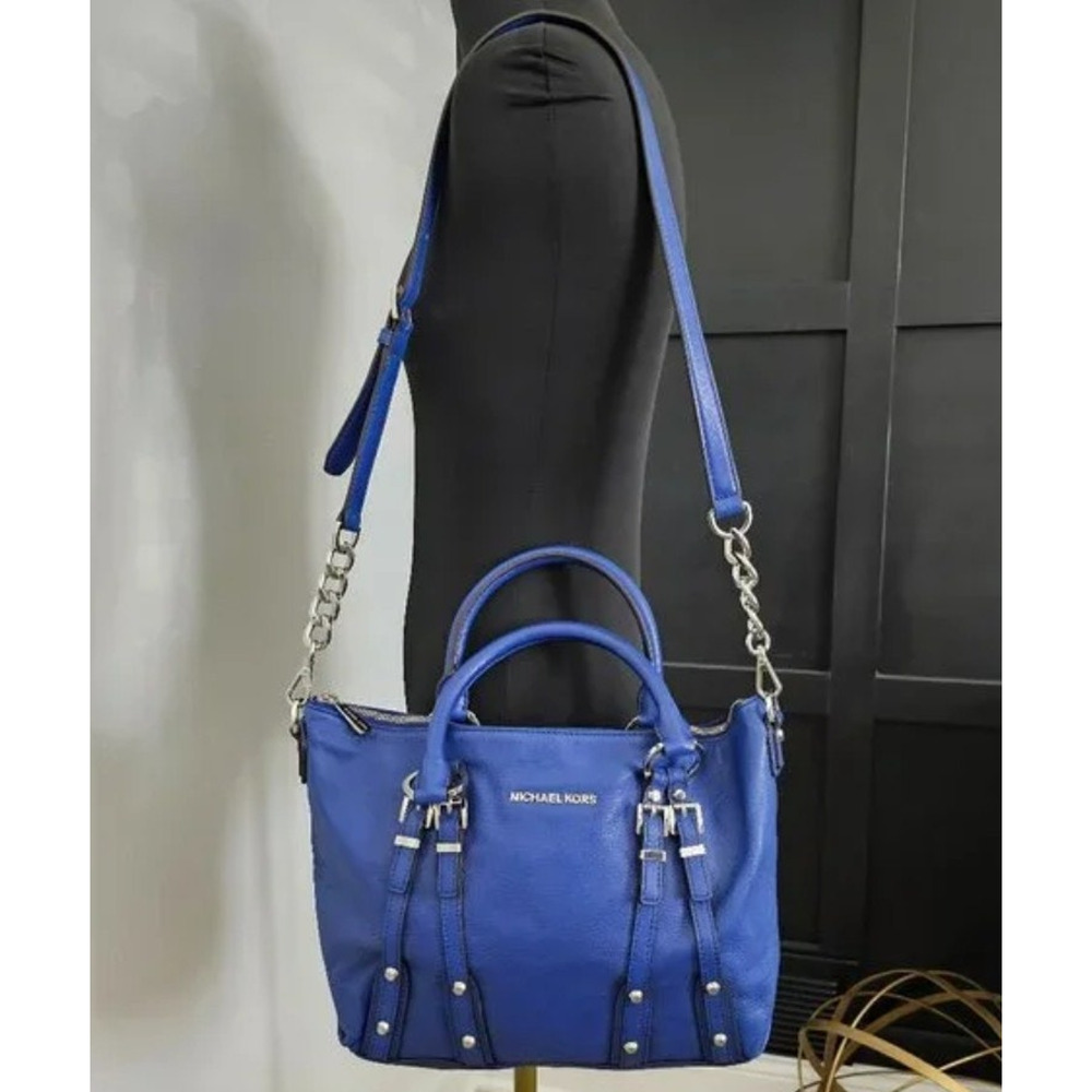 Michael Kors Sapphire Blue Leigh Medium Satchel Shoulder Bag Leather Purse